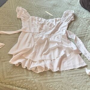 Womens White Ruffle Off-Shoulder Peplum Romper